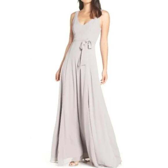 Show Me Your MuMu The Jenn Convertible Maxi Dress In Dove Grey Chiffon sz M - Picture 2 of 5